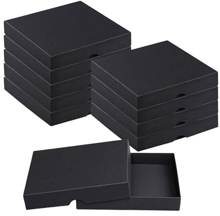 Natürlich verpacken Faltschachtel 15,5 x 15,5 x 2,5 cm, Schwarz, mit Deckel, Recyclingkarton - 10er Set
