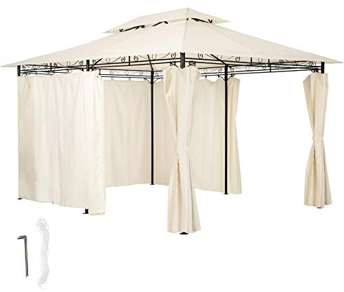 tectake® Carpa Pabellón, Cenador Jardín Exterior, Paneles Laterales, Cenadores para Jardin, Soporte Estable, Pergolas de Jardin, Carpas para Exteriores - 3x4 m Crema