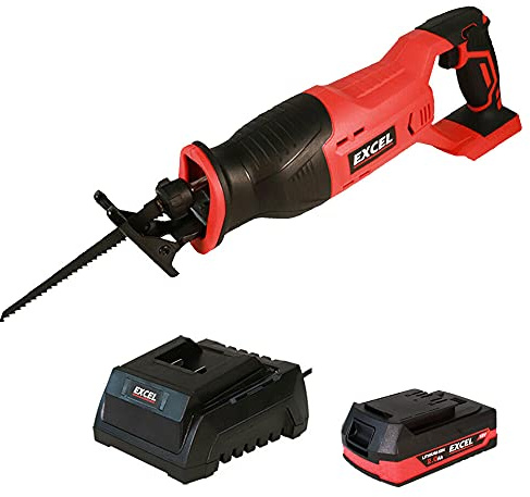 Excel 18V Quick Change Reciprocating Saw Cordless EXL586B with 1 x 2.0Ah Battery & Charger - Variable Speed 2800RPM - Safety Lock - Quick Change Blade - Sabre Saw