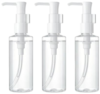 QUUPY 3 flaconi vuoti da 100 ml, riutilizzabili, in plastica trasparente, con erogatore a pompa, da viaggio, per cosmetici, lozioni, shampoo, Trasparente, 100 ml, alla moda