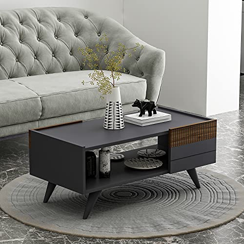 HOMIDEA Moon Table Basse de Salon Avec 4 Pieds - Table d'Appoint au Design Élégant (Anthracite/Noyer)