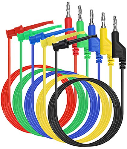IGNPION 5 x Testkabel, Bananenstecker mit Testhaken, Minigrabber, 4 mm | Silikonkabel für Multimeter, Länge 100 cm, P1045