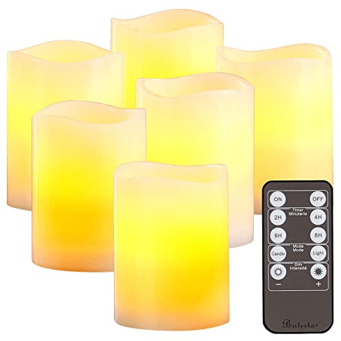 Britesta Elektro Kerzen: 6er-Set dimmbare LED-Echtwachskerzen mit Fernbedienung, je 7,5 x 10 cm (Kerzen mit Batterie, LED-Sets mit Fernbedienung, Dimmer)