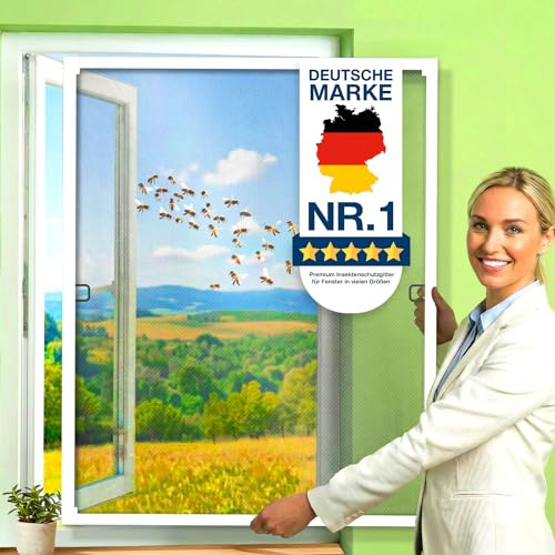 KESSER® Fliegengitter Fenster 80x100cm Mückenschutz mit Aluminium Rahmen, Spannrahmen Fliegengitter ohne Bohren, Insektenschutz, Moskitonetz Fliegennetz für Fenster einfach montieren, Weiß