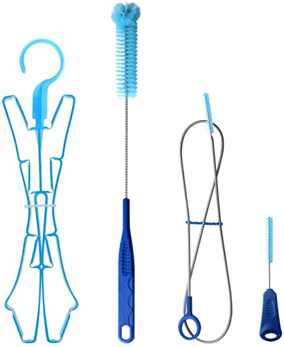 Govnaor Trinkblasen Reinigungsset für Wasserbehälter, 4 in 1 Reinigungsset - Lange Bürste für Schlauch, kleine Bürste für Beissventil, Große Bürste für Blase und Aufhänger für das Blasen Trocknen