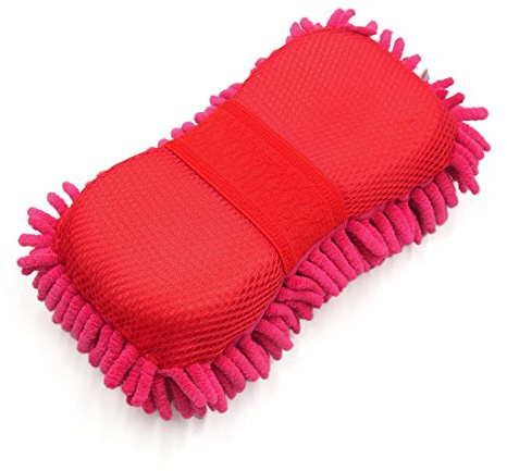 Ruilogod Microfibre Rouge Chenille Voiture Voiture Soins Lavage Brosse pavé éponge Nettoyage