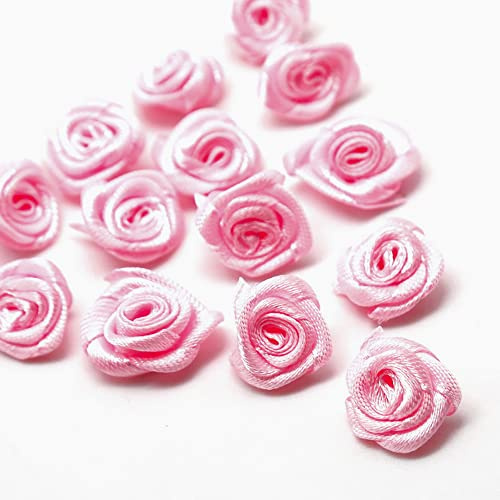 Lot de 100 Petites Roses artificielles de 1,5 cm - en Satin - pour travaux manuels - Mini Roses décoratives - Accessoires de Bricolage - pour fête, Maison, Mariage - Rose Clair