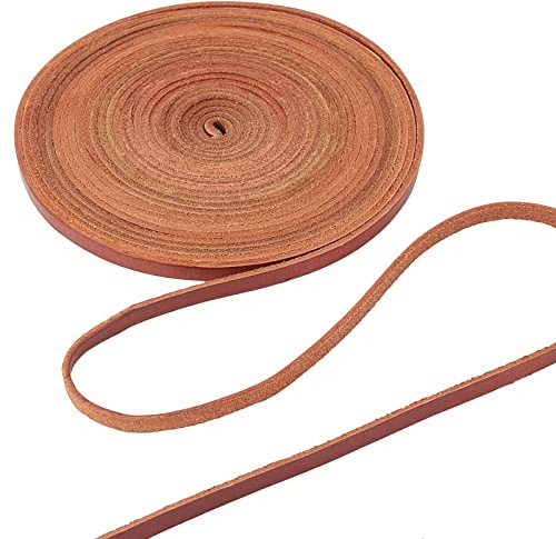 GORGECRAFT 5.5Yds 5 mm Piatto Cordino In Vera Pelle Cordoncino In Pelle Naturale Artigianale Strisce di Pizzo In Pelle Bovina Intrecciata A Pieno Fiore Rotolo per Gioielli Fai Da Te Bracciali(Marrone)