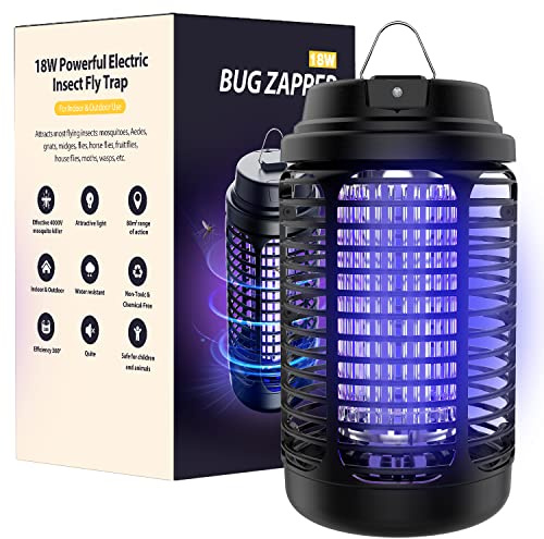 Bug Zapper Outdoor, Mosquito Zapper Indoor with Dusk to Dawn Light Sensor, 4000V Electric Fly Zapper, Waterproof Mosquito Killer, Fly Trap for Home, Patio, Kitchen, Garden - 9.8 FT Length Cable