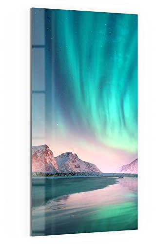 DEQORI Glas-Magnettafel | 50x100 cm groß | Motiv Das Nordlicht der Lofoten | Memo-Board aus Glas | Magnetboard inkl. Magnete, Stift & Tuch für Küche & Büro | Tafel magnetisch & beschreibbar