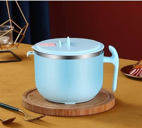 RZXBB Tazón instantáneo de fideos, Bowl,Tazón de sopa de 1200 ml,Cuenco de acero inoxidable con tapa,Bento Box portátil a prueba de fugas, Kimchi Ramen con mango Taza de ramen aislante del calor