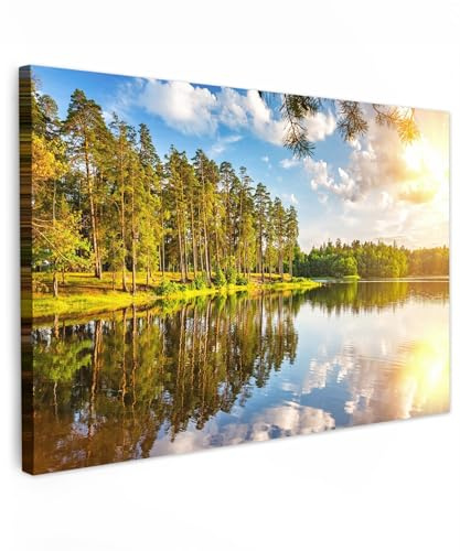 MuchoWow© Leinwand Bilder Groß XXL Wanddeko Wohnzimmer Aesthetic Room Decor | 120x80 cm - Deko Zimmer Wandbilder Modern Fotogeschenke Landschaftsbilder - Wasser - Bäume - Bild Natur