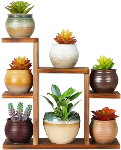 OcBuct Small Desk Plant Stand 7 Tiers Window Sill Plant Shelf Tabletop Succulent Stand Wood Desktop Flower Pot Stand Holder Plant Rack for Windowsill Desktop Window Ledge Countertop Narrow Space