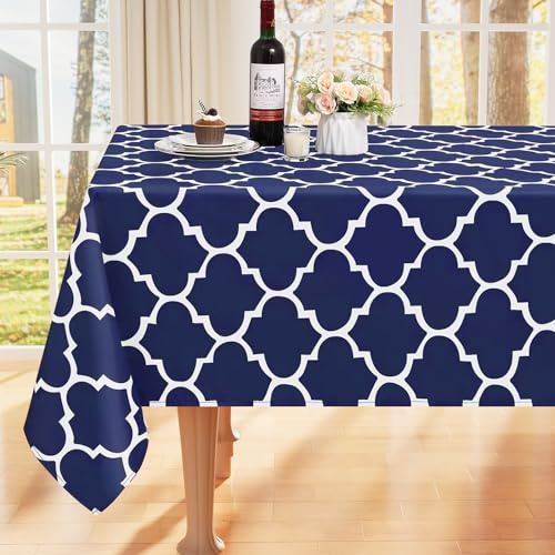 smiry Tischdecke Abwaschbar Rechteckig 130x160cm Tischtuch Polyester Wasserabweisend Lotuseffekt Marokkanisch Tischwäsche Schmutzabweisend Abwischbare Tafeldecke für Outdoor Party Küche,Dunkelblau