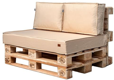 GoldenGroup Gartenset Kissen für Palettenmöbel Creme - Strapazierfähiges Gewebe - Palettenkissen Set Gefüllt mit Schaumgranulat und Schaumstoff - 120x80x15 Sitzkissen - 120x40x15 Rückenkissen