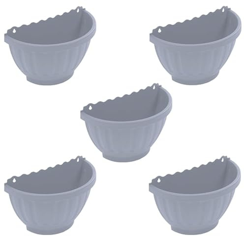 (Set of 5) – 30.5cm Wall Hanging Planter Pots Semi Circle Garden Living Wall Mount Window Hang Outdoor Plant Flower Basket for Kitchen Herbs Balcony Railing Shelf Fence Bedroom Trellis Decor Soft Grey