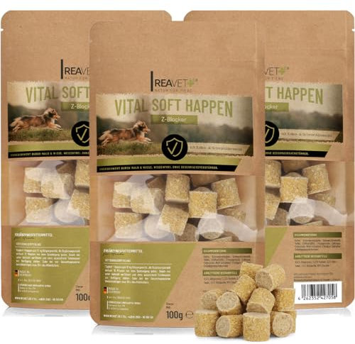 ReaVET Z-Blocker Hundeleckerli ohne Zucker I Funktionssnack mit Schwarzkümmelöl & Kokosöl I Set (3 x 100 g) Hundesnack für gesamte Saison, Leckerlis Hund, Belohnung für Hunde Weizenfrei