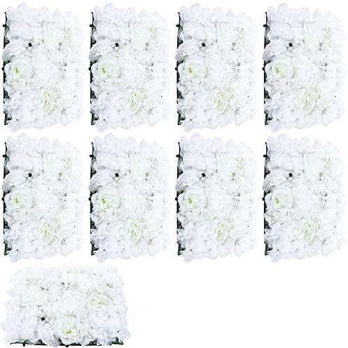 Akuoyiexemye 6/9/12/15-Stücke Künstliche Blumenwand Panel 60×40cm, DIY Seidenblumen Kunstblumen Weiß Rose+ Dahlie für Hochzeit Dekor Party Hintergrund (9)