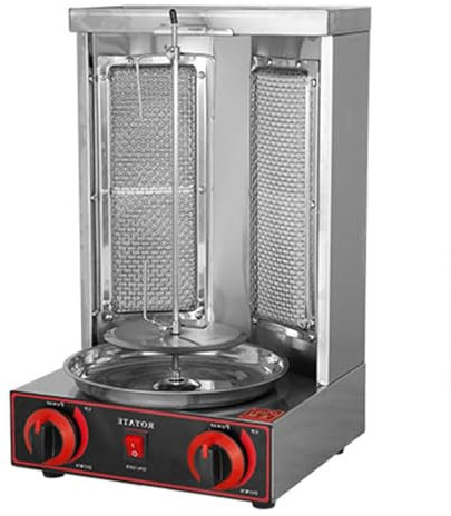 YEHOZZ Parrilla Vertical para Carne Kebab Doner, Quemadores De Acero Inoxidable, Asador para Cocinar con Bandeja para Recoger Carne, para Cocina Comercial Y Doméstica,Silver-M