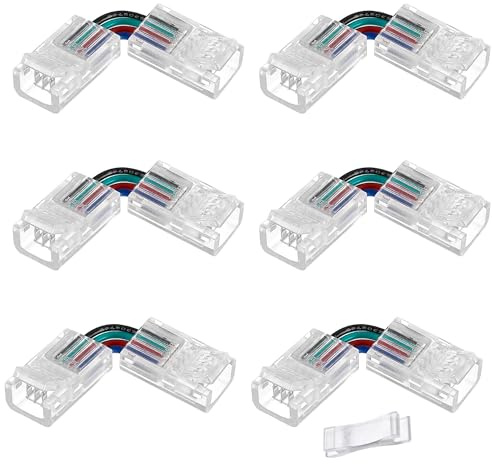 Lewttyer 90 Grad Winkel 4 Pin Spur Beleuchtung Steckverbinder 10Mm breit unverdrahtet Gapless Solderless Transparent Verlängerung Draht L Form Led Ecke Steckverbinder (6Pcs)