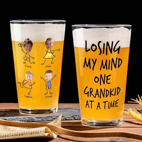 KEMEILA Verre à bière personnalisé avec photo de petit-enfant, cadeau de fête des pères pour grand-père de la part de petite-fille, petit-fils, verre à bière de 473,6 g, cadeau d'anniversaire de Noël