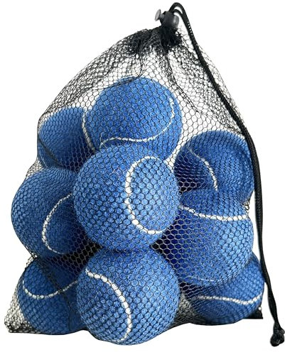 HiBallBall 12-Pack Practice Tennis Balls for Beginners & Dogs - Reusable Mesh Carry Bag Included - Ideal for Tennis Training, Pet Play, Fetch (Navy)