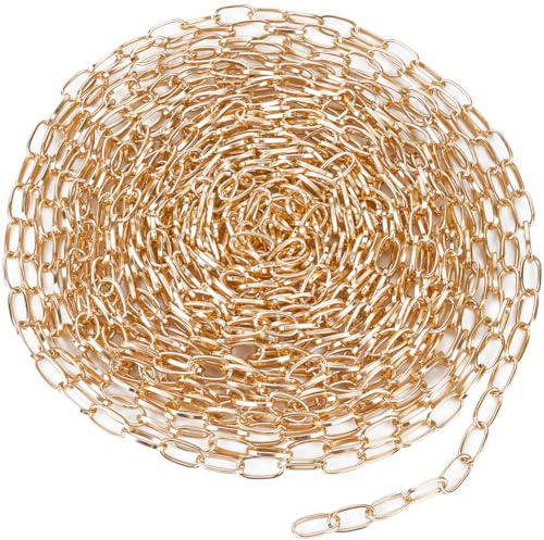 SUNNYCLUE 1 Box 10 m 15.5x8mm Schmuck Büroklammerketten Ovale Kettensets In Großen Mengen Aluminium Ungeschweißte Büroklammer Gezogenes Verlängertes Kabel Goldene Gliederketten Für Schmuckherstellungs