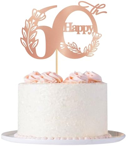 Blumomon 1Pcs 60th Happy Birthday Cake Topper Happy 60 Cake Topper Cheers to 60 Cake Decoration 60th Birthday Party Decoration 60th Anniversary Cake Decoration（Rose Gold）