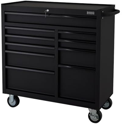 BiGDUG Professional Mobile Tool Cabinet - 41” Rollcab Tool Storage 10 Drawers - 1080H x 1122W x 458D mm (Matt Black)