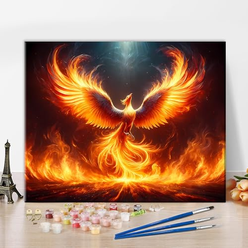 TISHIRON Måla efter siffror för vuxna, den majestätiska Phoenix i återfödseln oljemålning kit för nybörjare, handmålad med 3-penslar oljemålning sats 40 x 50 cm (ramlös)