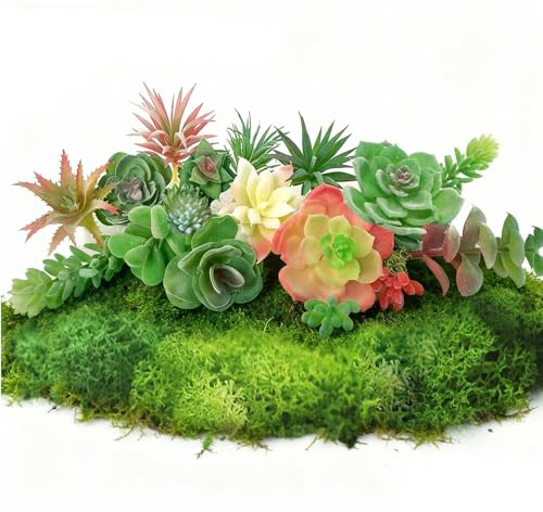 Künstliche Sukkulenten, Miniatur Gartengebäude, Sukkulenten Künstlich Grün Pflanze Sukkulenten Deko, Zubehör Garten Deko DIY Landschaft, Büro Wohnzimmer Garten Dekoration