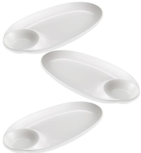 Sicignano | Plato con salsera de melamina blanca 33 x 17,5 x 3,2 cm | Elegante resistente y ligero | Perfecto para buffet catering eventos uso diario | fácil de limpiar, antigolpes (3)