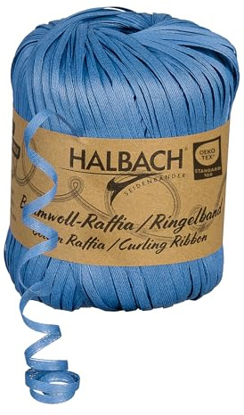 Halbach Baumwoll-Ringelband, 4 mm x 100 m, blau | Ringelband aus 100 % Baumwolle mit Öko-Tex zertifizierung, Baumwoll-Raffia zum Ringeln und Einpacken von Geschenken