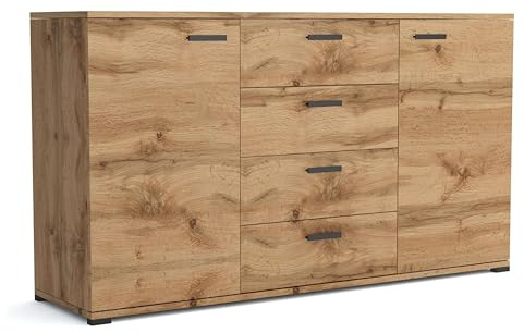 Brent - Kommode mit 4 Schubladen und 2 Turen 150 cm Breit Brixton, Sideboard für Wohnzimmer oder Schlafzimmer, Komodenschrank, Kommode Wotan Eiche