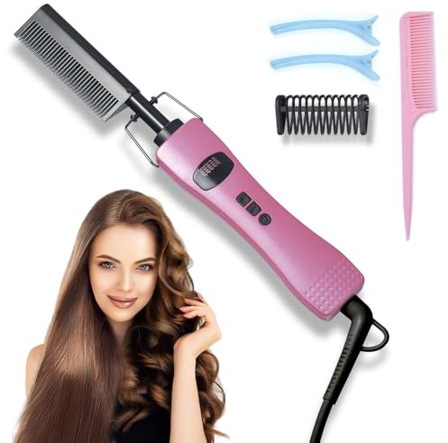 Hot Comb for Wigs, Afenau Hot Comb Hair Straightener with 80-230℃ 3-Speed Adjustment, Quick Heated Hair Straightener Combs, 60 Min Auto Shut Off Electric Combs for Afro Hair and Beard