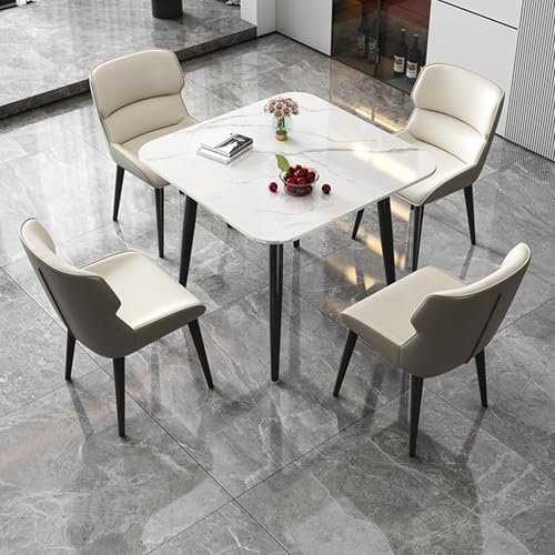 Moderner Verhandlungstisch und Stuhl Set für Büroempfang und kleine Meetings mit Metallbasis, ideal für Bibliotheken und Konferenzräume (Beige/Hellgrau)