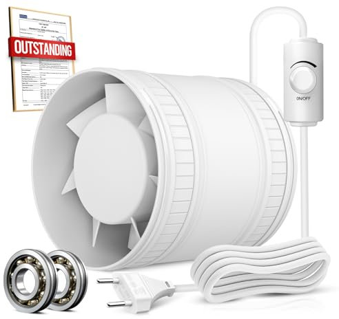 BUMSOU Estrattore Aria 100 mm a Velocità Regolabile, Ventola Aspirazione con Protezione Contro il Surriscaldamento, Ventilatore a Condotto Compatto Silenzioso Potente, Aspiratore Bagno Cucina Tenda
