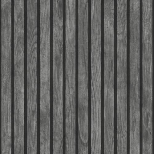 Muriva Wooded Slats Black Wallpaper 102576