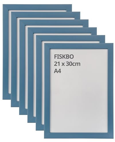 Set di 6 cornici portafoto in formato A4, 21 x 30 cm, colore grigio scuro, da parete e da tavolo, in fibra di legno e plastica