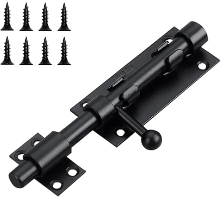 Slide Gate Latch Bolt Safety Door Lock with Padlock Hole 160MM Length, 16MM Dia Bar, Door Lock Bolts for Bathroom, Toilet, Shed, Garden, Bedroom - Door Latch Slide Bolts Lock with Screws Black