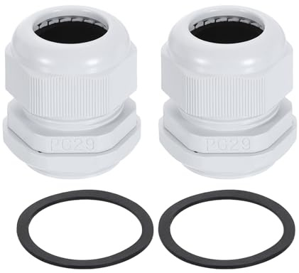 sourcing map 2Pcs PG29 Nylon Cable Glands, Waterproof Cord Grip Connector with Washer, Adjustable 18-25mm Wire Grommet Protectors with Gaskets and Locknut for Junction Box, White