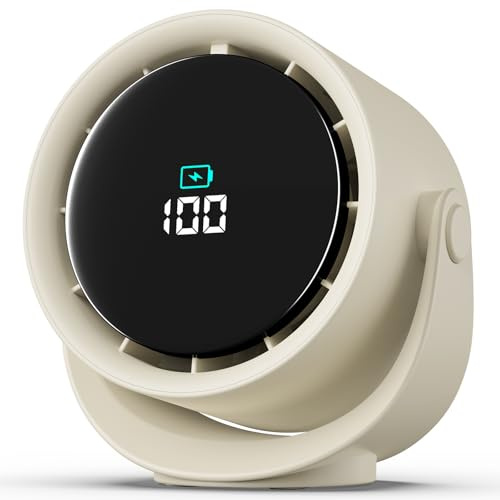 YOSHENMO Ventilador de escritorio portátil para dormitorio, ventiladores de mesa turbo con pantalla LED de icono de sonrisa, 6 pulgadas, flujo de aire fuerte de 5 velocidades, bajo ruido, inclinación