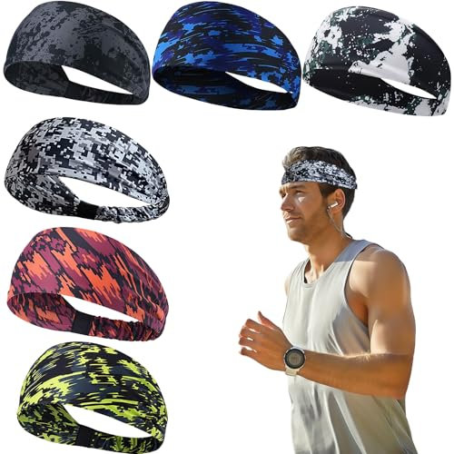 6 stycken sportpannband dam, pannband herr sport, svettband huvud cykelhjälm svettband panna stretchy hårband svettabsorption för rörelse fitness löpning