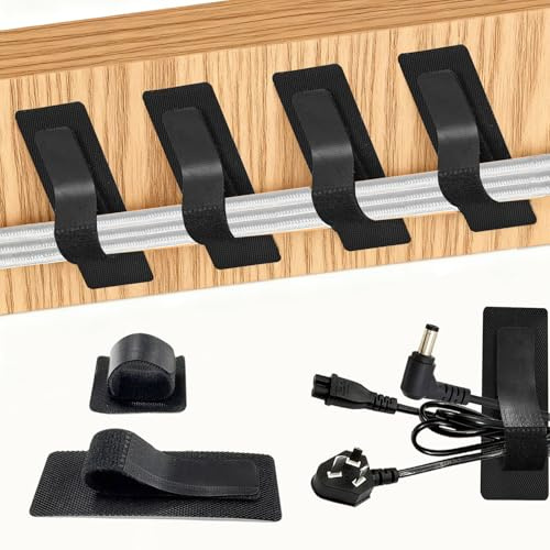 Chuanhylis 30 Juegos Organizadores de Cables, Debajo del Escritorio GestióN de Cables, Largo Ajustable con 40 Hebillas de Fijación Soporte de Cables para Hogar, Oficina, Escuela