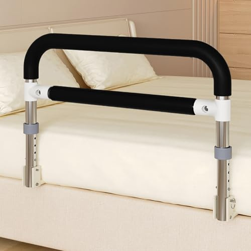 Btstil Bed Rails for Elderly Adults, Foldable Bed Assist Rail Guard with 4 Heights Adjustable, Heavy Duty Get Up Aid Bedside Handrail for Pregnant Women, Seniors (Black)