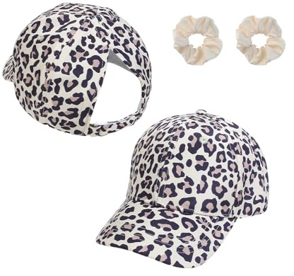 XFSRG Kinder Tropischen Muster Baseball Cap Schirmmütze Sonnenhut Verstellbar Atmungsaktiv Kopfbedeckung und 2 Haargummis(Leopard)