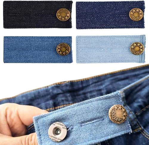 Wcawnlt Hosenbunderweiterung Knopf Aus Jeansstoff, Langer Verstellbarer Bundverlängerer In 4 Farben, Robust Für Jeans Und Alltagshosen, 4er Set