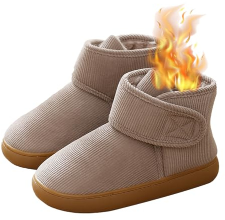 Vinter Varma Tofflor Snökängor Kvinnor Män Boot Hår Bomullsskor Fur Varmt Foder Med Justerbar Strap Vinter Vandring Halkfri, Beige, 38 EU/bred