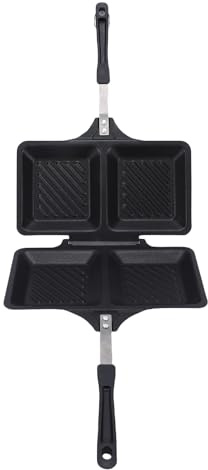 NOENNULL Poêle à Carrée en Fonte pour Grill, Poêle à Revêtement Antiadhésif, Machine à Grillé Double Face, 2 Portions Simultanément, pour la Cuisine à Domicile (Noire)