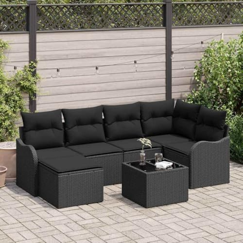 Runheo Gartensofa-Set Schwarz Poly-Rattan, UV-beständig, Modulares Design, 6-Sitzer, für Terrasse, Balkon, Outdoor-Möbel, langlebiges Loungesofa